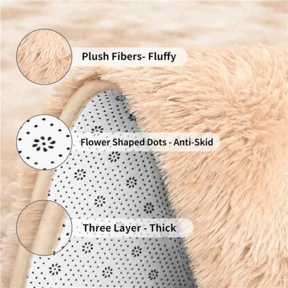 8x10 Feet Large Area Rugs for Living Room,Tie-Dyed Beige Shaggy Rug Fluffy Throw - Picture 6 of 7